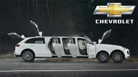 General Motors представляет новый 14-местный, 11-дверный, 7-колесный и 4-багажный Шеви Титон