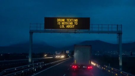 Реклама безопасности дорожного движения призывает пьяных водителей не писать текстовые сообщения